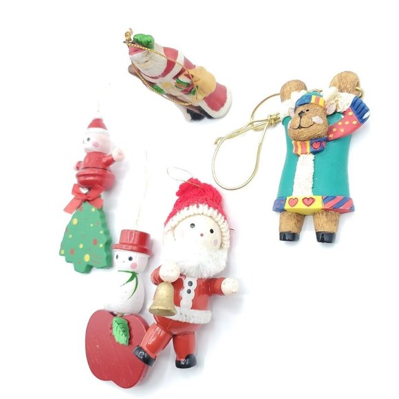 5 Wooden Ornaments Christmas Holiday Decorations Santa Snowman Tree great shape - Picture 12 of 12
